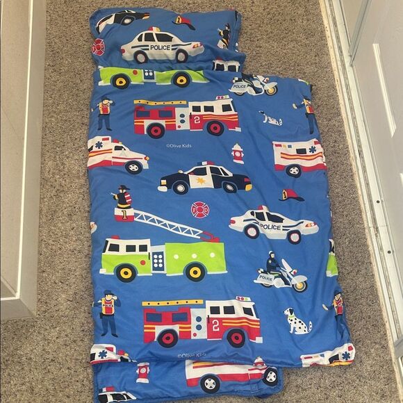 Kids Blue Vehicle Themed Sleeping Pad with Pillow - Picture 3 of 5